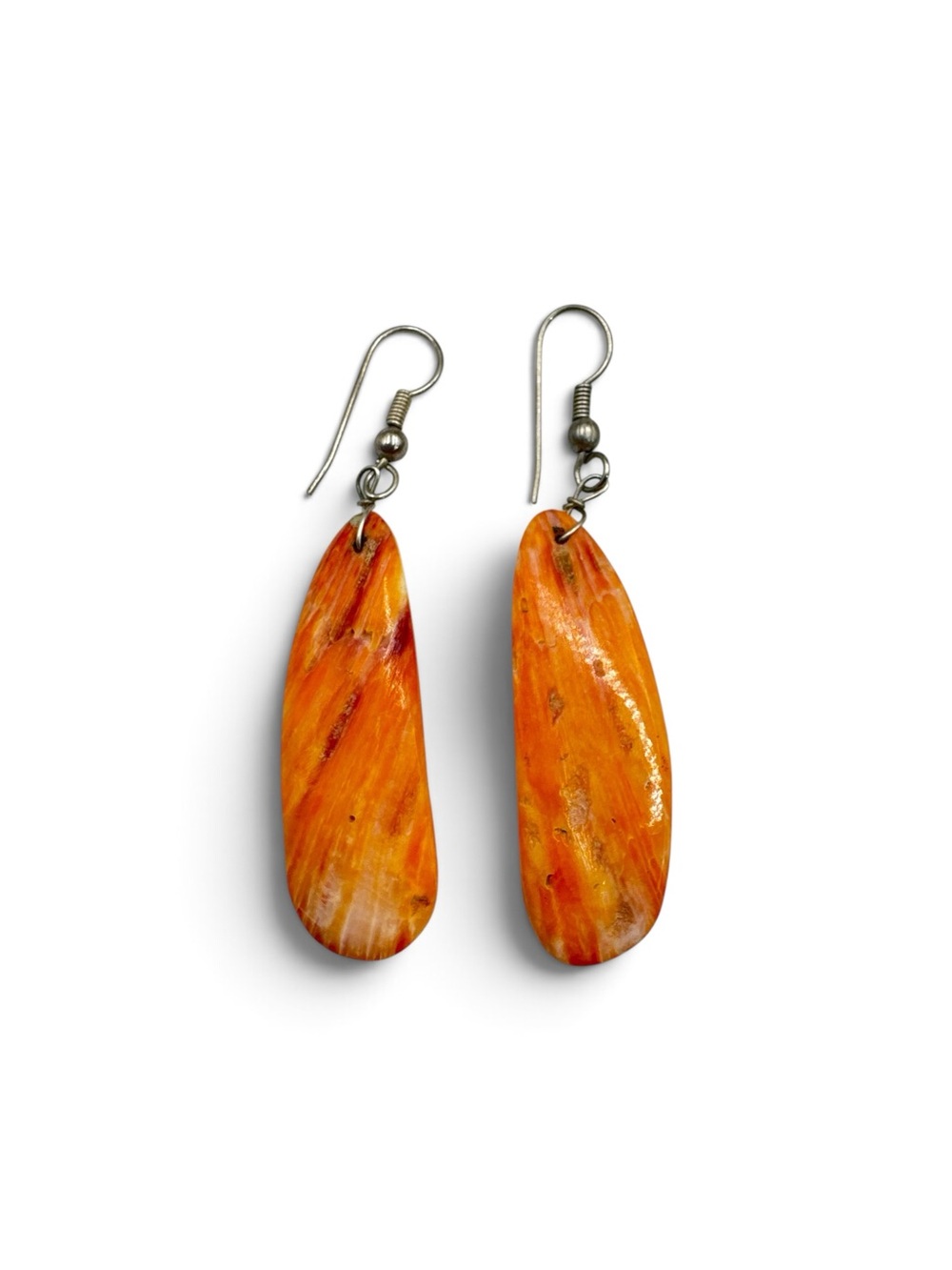 Vintage Sterling Silver Orange Spiny Oyster Slab Dangle Earrings Southwest